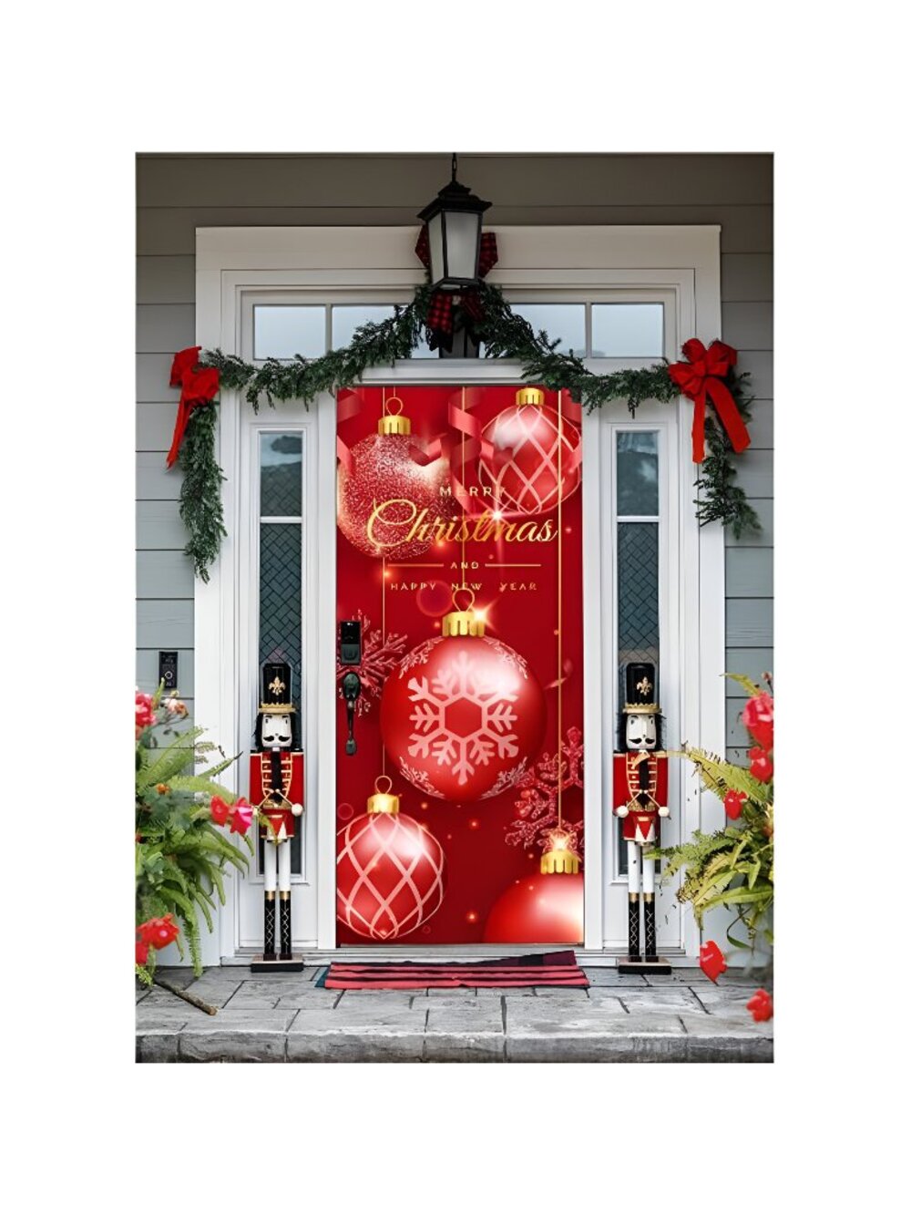 3 x 6.6ft Merry Christmas Door Cover, Xmas Front Door Decor Christmas Door Cover